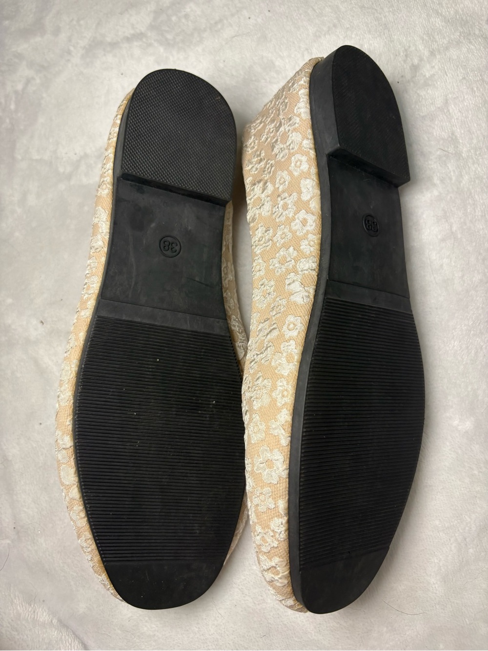 Beige Floral Lace Ballet Flats - Women's Casual Slip-Ons - Picture 3 of 3